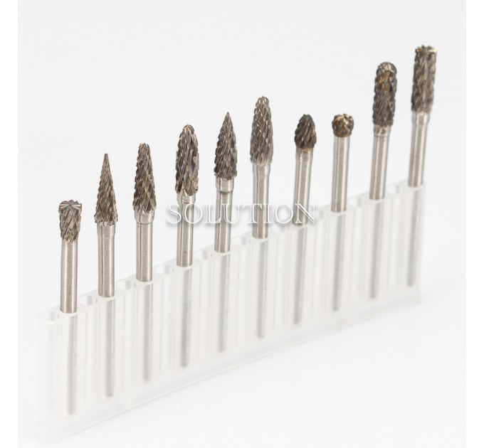 Set of carbide burrs 4x3 (B,C,D,E,F,G,H,L,M,N) 10 pcs