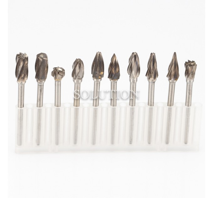 Set of carbide burrs 6x3 (B,C,D,E,F,G,H,L,M,N) Coarse pitch